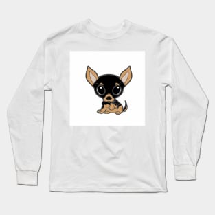 chihuahua black and tan cartoon Long Sleeve T-Shirt